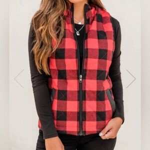 Pink Lily Buffalo Plaid Red and Black Vest with Pockets Size Small